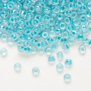 Seed bead, Dyna-Mites&trade;, glass 1pkg0.5kg, #6 round, transparent inside dyed color sea green (245 6/0 RR)