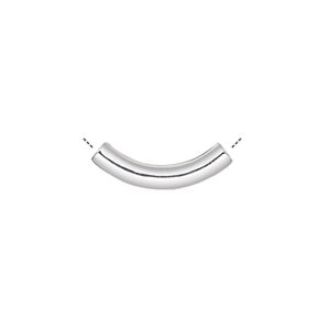 Bead 1pkg100 silver-plated, 19x3mm curved tube, brass