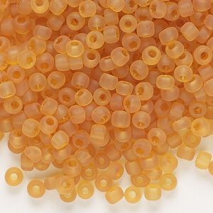 Seed bead, Dyna-Mites&trade;, glass, transparent matte amber yellow, #6 round. Sold per 1/2 kilogram pkg.
