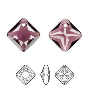 Drop 1pk amethyst, Crystal Passions&reg; 16mm pendant princess cut 6431