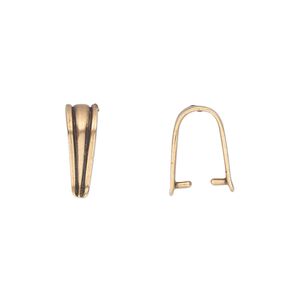 Bail, ice-pick, antiqued brass, 13x4mm shield with lines design, 10mm grip length. Sold per pkg of 2.