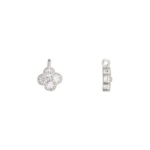 Charm 1pkg1 sterling silver / cubic zirconia 7mm flower perpendicular loop, clear