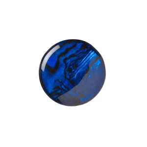 Cabochon, paua shell (coated / dyed), blue, 20mm calibrated round, Mohs hardness 3-1/2. Sold per pkg of 2.