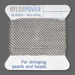 Thread, Griffin, nylon, grey, size #16. Sold per 2-meter card (approximately 78 inches).