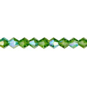 Bead 1pk transparent green AB, Celestial Crystal&reg; 6mm bicone 15.5-16 inch