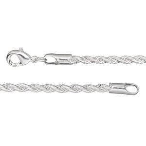 Chain 1pkg1 silver-plated rope, 2.4mm / lobster claw clasp, brass 24 inch