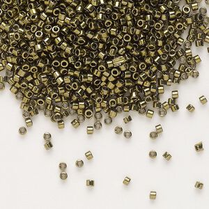 Seed bead, Delica&reg;, glass, pkg/50g, #11 round, opaque nickel-plated dyed color olive (DB-0456).