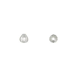 Bead 1pkg100 silver-plated, 5mm corrugated teardrop, brass