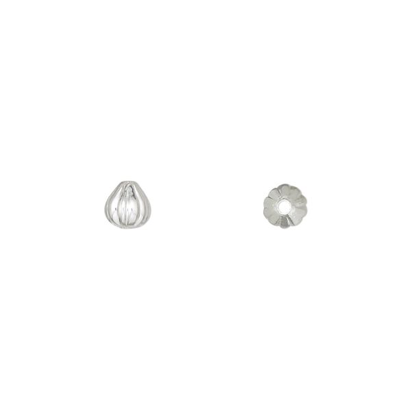 Bead 1pkg100 silver-plated, 5mm corrugated teardrop, brass image number 0
