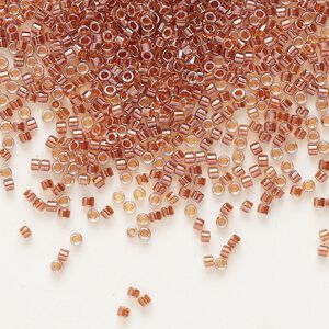 Seed bead, Delica&reg;, glass, pkg/7.5g, #11 round, translucent pink copper-lined luster crystal clear (DB-0915).
