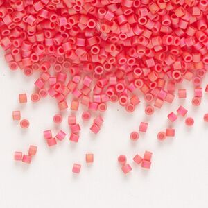 Seed bead, Delica&reg;, glass, pkg/7.5g, #15 round, opaque matte rainbow coral (DBS-0873).