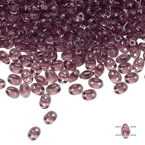 Bead, Preciosa Twin&trade;, Pressed Twin, Czech pressed glass, amethyst, 5x2.5mm oval with 2 holes. Sold per 10-gram pkg.