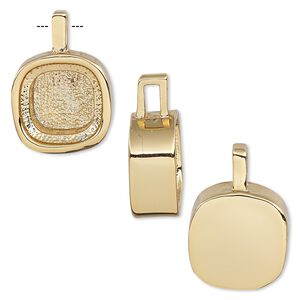 Drop, Almost Instant Jewelry&reg;, gold-finished "pewter" (zinc-based alloy), 15mm rounded square with 12x12mm cushion setting. Sold individually.