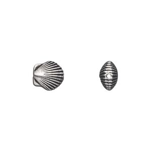 Bead, TierraCast&reg;, antique silver-plated pewter (tin-based alloy), 9x8.5mm double-sided shell. Sold per pkg of 20.