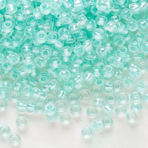 Seed bead, Preciosa Ornela Czech glass, pkg/50g, #8 rocaille, translucent color-lined luster pastel green, (382PG).