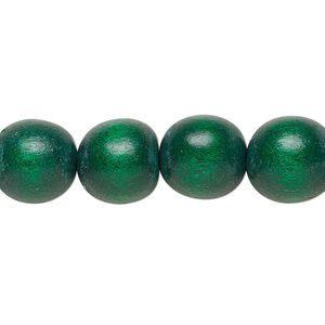Bead 1pkg1, Taiwanese cheesewood (dyed / waxed), dark green, 11-12mm round, 15-1/2 to 16 inches.