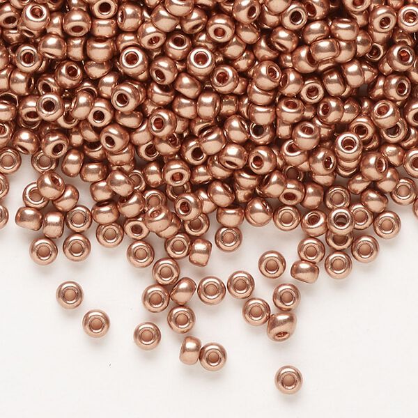 Seed bead, Miyuki, glass, pkg/250g, #8 rocaille, opaque copper-plated, (RR-187). image number 0