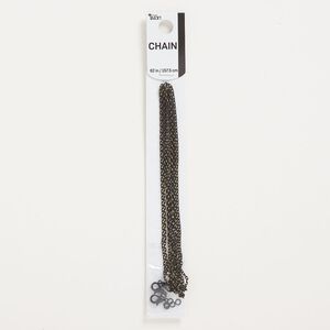 Chain and finding assortment 1pkg1 antique bronze finish steel and "pewter" (zinc-based alloy), mixed sizes. 10-piece set.