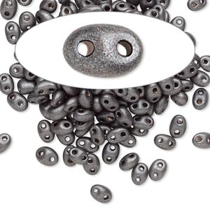 Seed bead, Preciosa Twin&trade; Czech glass, pkg/10g, 5x2.5mm oval, opaque dark brown terra pearl black, (28918).
