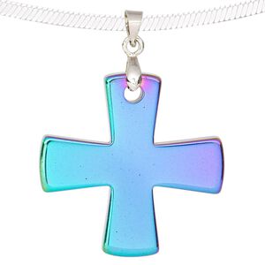Hemalyke&trade; / brass 1pkg1, electroplated silver-finished double-sided cross pendant 31mm