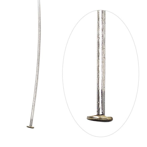 Head pin 1pkg500 silver-plated, 2 inch, 21 gauge brass antique image number 0