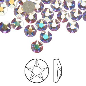 Flat back 12pk crystal AB foil back, Crystal Passions&reg; 6.32-6.5mm round SS30 2100