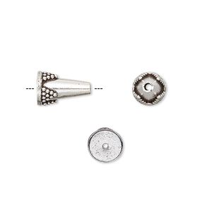 Bead 1pkg2 sterling silver, 11x6mm beaded cone, antiqued
