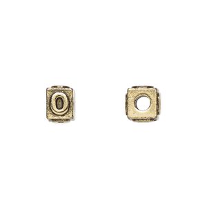 Bead 1pkg4 gold-plated pewter, 8x6mm rectangle / number 0, antique Dione&reg;