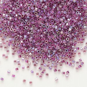 Seed bead, Delica&reg;, glass, pkg/50g, #11 cut, translucent raspberry-lined rainbow crystal clear (DBC-0056).