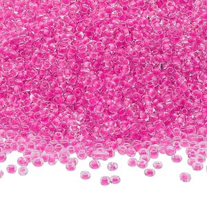 Seed bead, Ming Tree&trade;, glass, pkg/1 pound, #11 round, transparent color-lined hot pink.