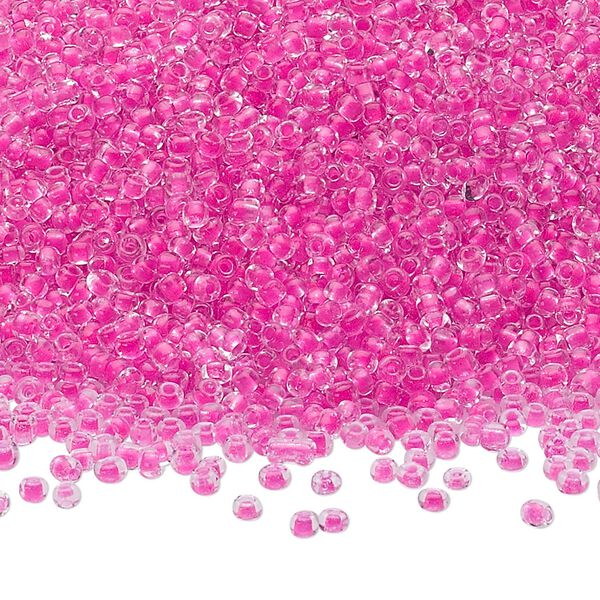 Seed bead, Ming Tree&trade;, glass, pkg/1 pound, #11 round, transparent color-lined hot pink. image number 0