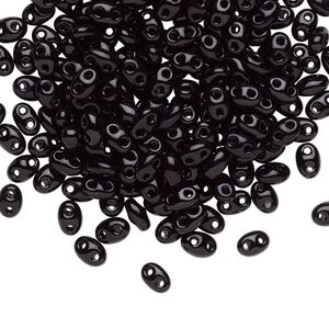 Seed bead, Preciosa Twin&trade; Czech glass, pkg/250g, 5x2.5mm oval, opaque black, (23980).