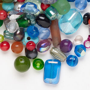 Glass / mother-of-pearl shell / acrylic 1pkg100g, mixed shapes bead mix opaque and translucent mixed colors 3-10mm