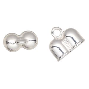 Cord end glue-in 1pkg2 "pewter", 24x14mm double round tube / 9.5mm inside diameter, silver-finished