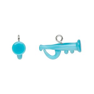 Drop, lampworked glass with silver-finished steel, light blue, 20x8mm trumpet. Sold per pkg of 2.