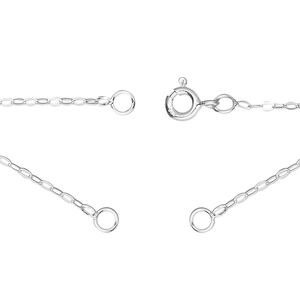 Chain 1pkg1 sterling silver cable, 1.1mm flat necklace component / 3.5mm jump ring / springring clasp, 16.75 inch