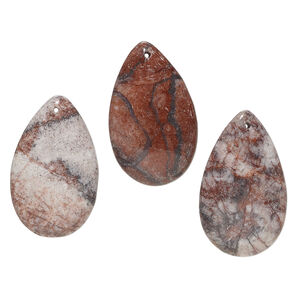 Rainbow brecciated jasper and brecciated jasper 1pkg3, top-drilled puffed teardrop focal natural, mix 30x18mm-31x20mm