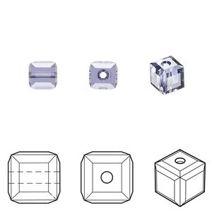 Bead 144pk tanzanite, Swarovski&reg; 6mm cube 5601