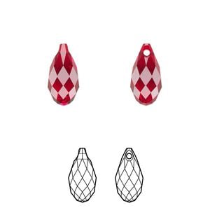 Briolette 2pk Siam, Crystal Passions&reg; 13x6.5mm pendant drop 6010
