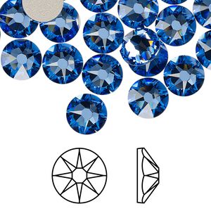 Flat back 144pk sapphire foil back, Swarovski&reg; 8.412-8.672mm rose round SS40 2088