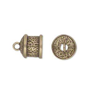 Cord end glue-in 1pkg2 brass, 11mm textured round tube / loop / 9mm inside diameter, antiqued / JBB Findings