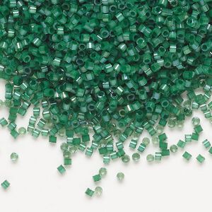 Seed bead, Delica&reg;, glass, pkg/50g, #11 round, opaque silk satin inside dyed color emerald (DB-1814).