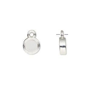 Drop, silver-finished brass, 8mm double-sided round with 6mm round setting. Sold per pkg of 10.