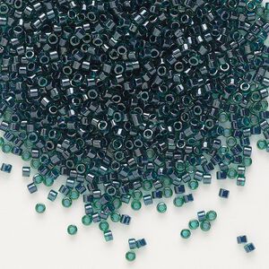 Seed bead, Delica&reg;, glass, pkg/7.5g, #11 round, translucent emerald-lined luster green (DB-0275).