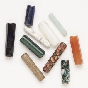 Multi-gemstone 1pkg10, half-drilled round / tube drop mix 20x8mm-41x13mm