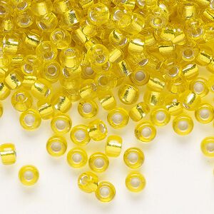 Seed bead, Miyuki, glass, pkg/250g, #6 rocaille, transparent silver-lined yellow (RR-6).