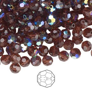 Bead 24pk light burgundy AB, Preciosa Czech crystal 5mm round