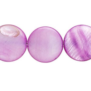 Mother-of-pearl shell 1pkg1, puffed flat round bead 15 inch purple 17-18mm
