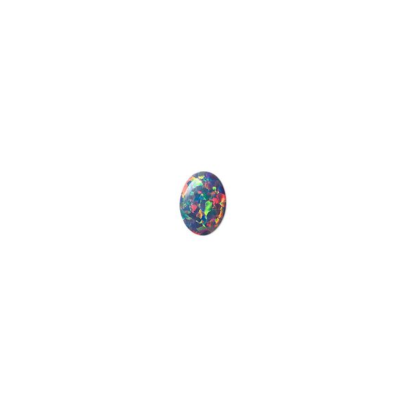 Cabochon, "opal" (silica and epoxy) (man-made), multicolored, 7x5mm calibrated oval. Sold per pkg of 2. image number 0
