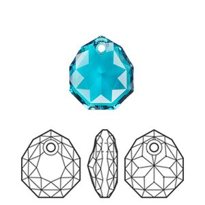Drop 24pk blue zircon, Swarovski&reg; 16x13.5mm pendant majestic 6436
